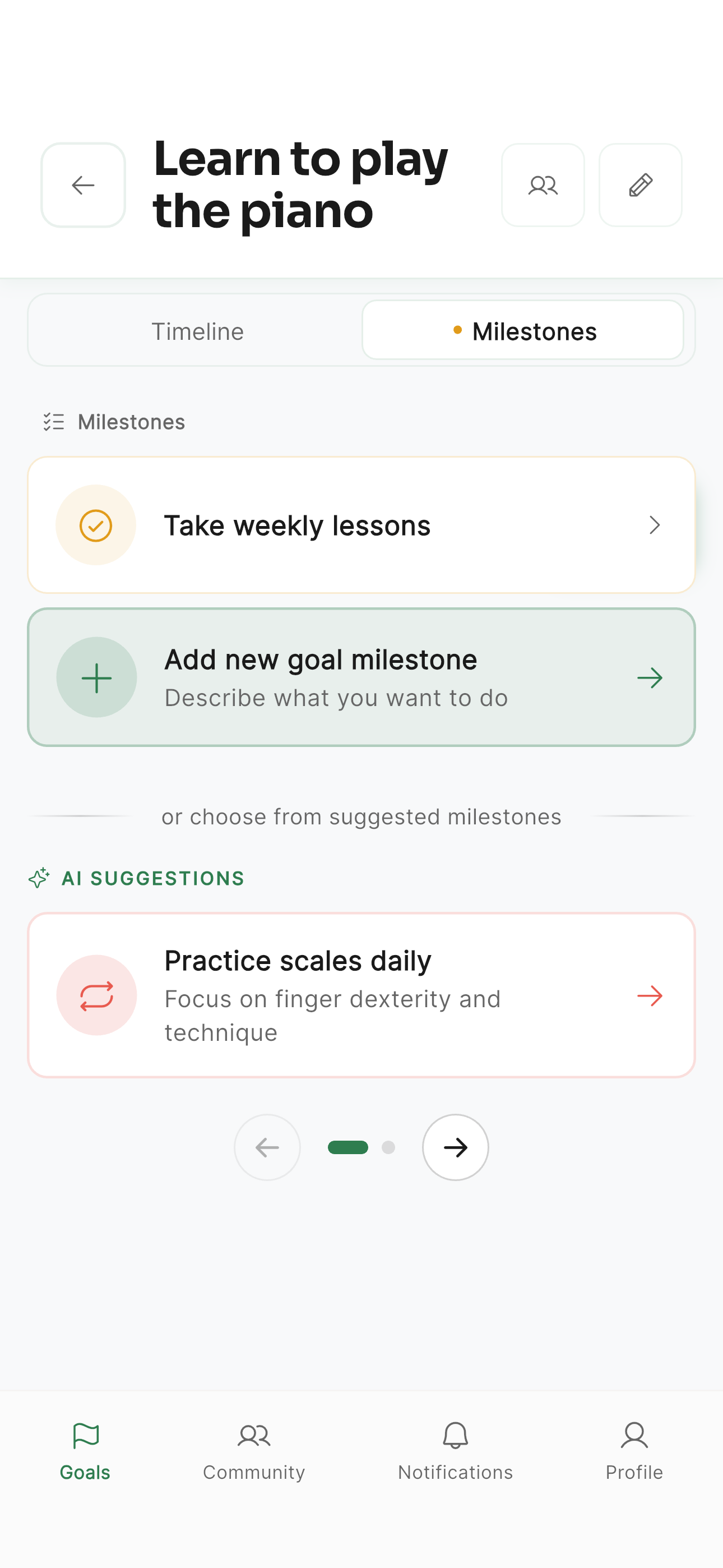 AI suggestions for goal progress