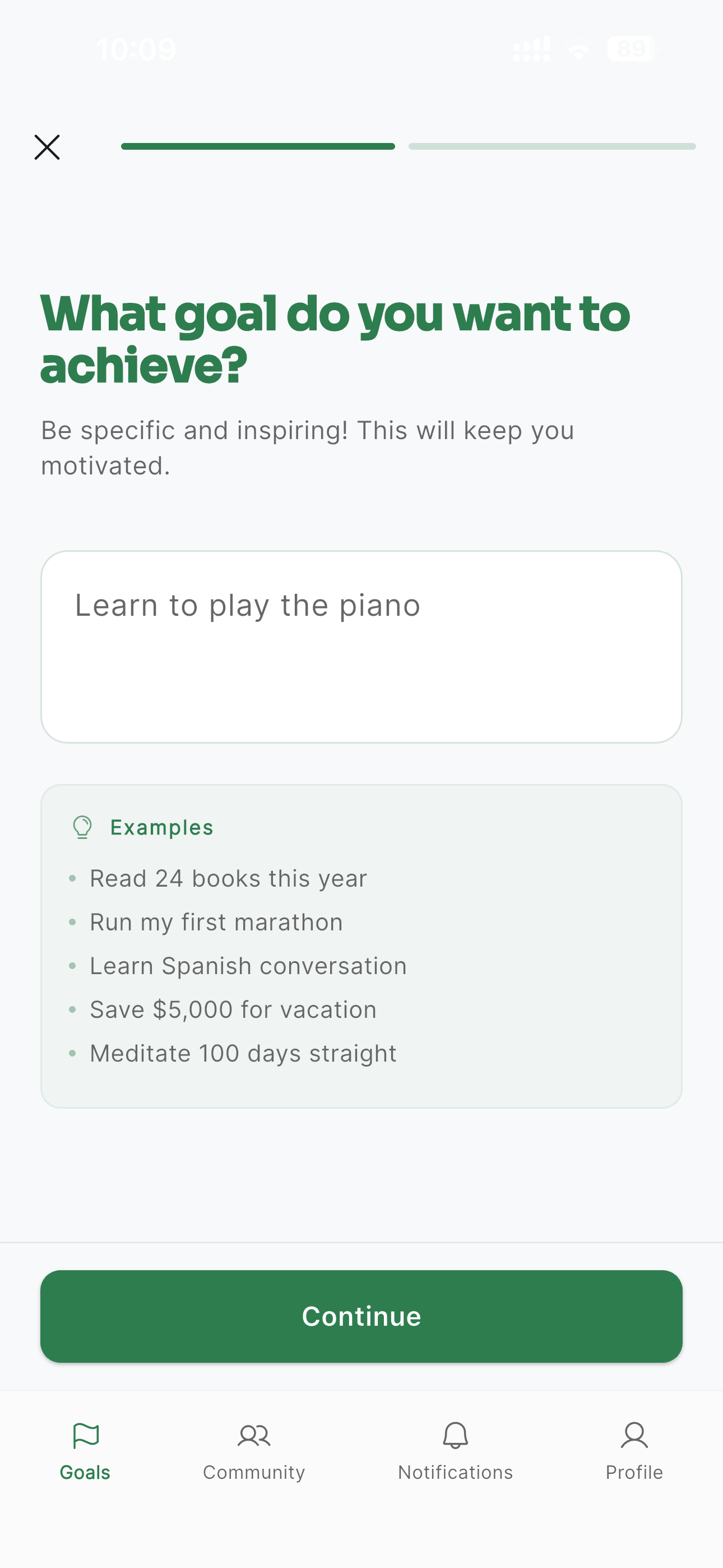Goal setup with actions